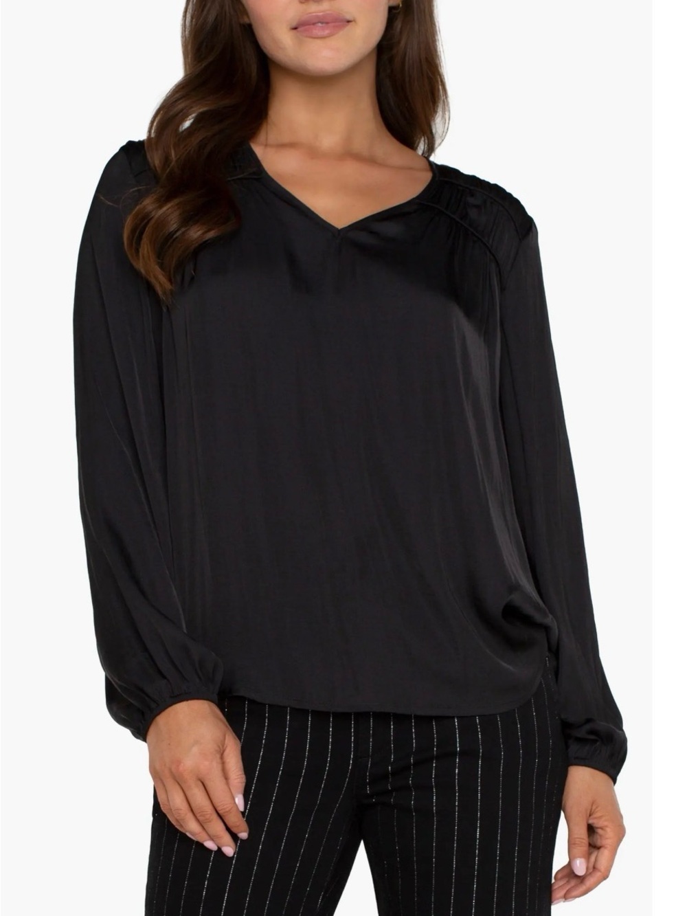 Liverpool Black Shirred V-Neck Blouse XL